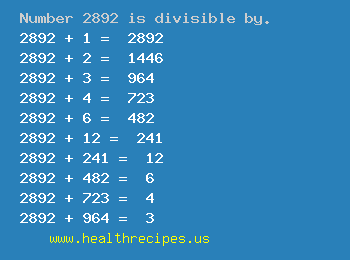 Number 2892 is divisible by the following numbers