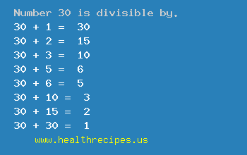 Number 30 is divisible by the following numbers