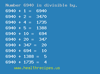 Number 6940 is divisible by the following numbers